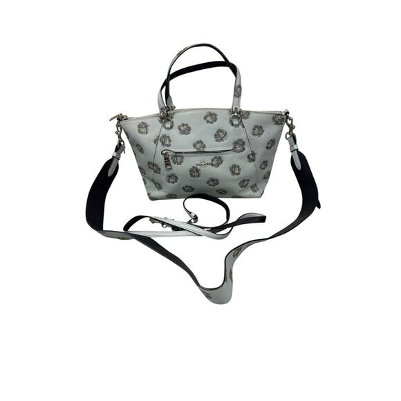 Coach Womens Prairie Satchel With Rose Print Light Blue Leather Handbag Purse - Picture 1 of 14